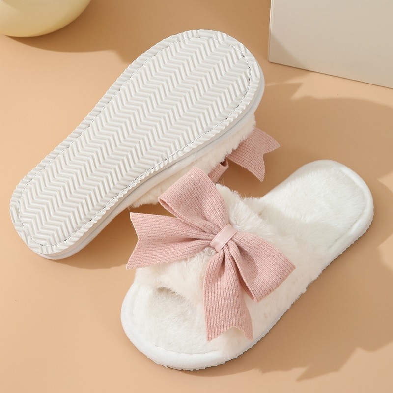 Ciepłe kapcie z kokardą ocieplane, antypoślizgowe PAN06R39, rozmiar 39 - obrazek 4