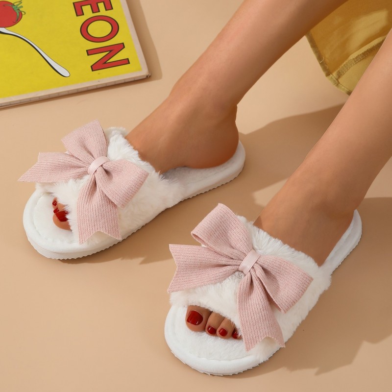 Ciepłe kapcie z kokardą ocieplane, antypoślizgowe PAN06R39, rozmiar 39 - obrazek 7