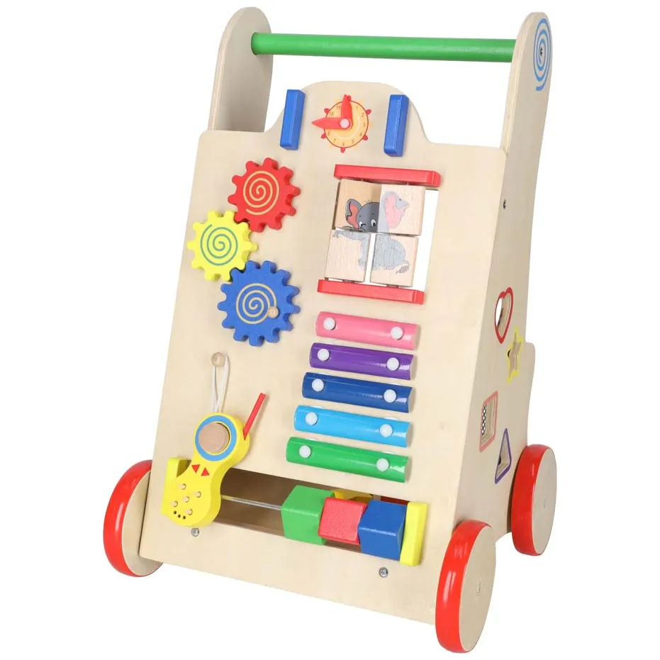 Drewniany pchacz chodzik dla dziecka 6w1 kostka edukacyjna beżowy - obrazek 8