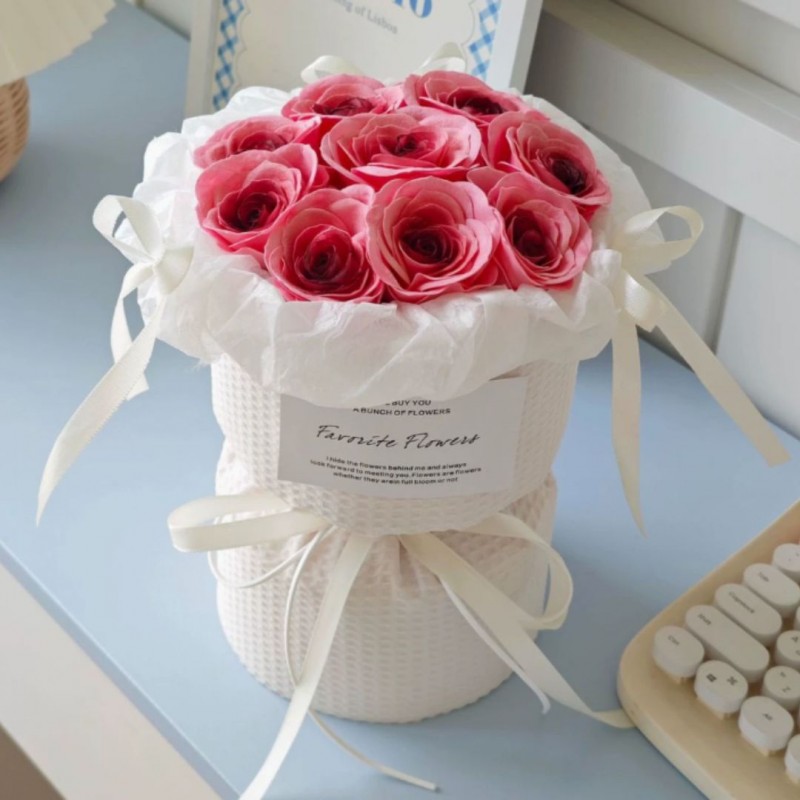 Flower box, bukiet zapachowych kwiatów mydlanych w pudełku, LED 9szt. BUK33B - obrazek 2