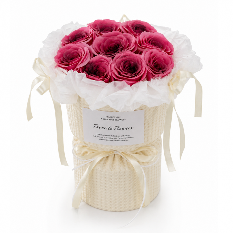 Flower box, bukiet zapachowych kwiatów mydlanych w pudełku, LED 9szt. BUK33B