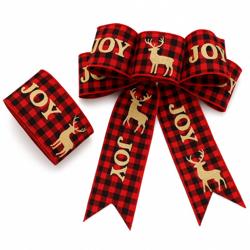 Taśma świąteczna na kokardę, wstążka na prezent Boże Narodzenie 5cm x 5m KSN85