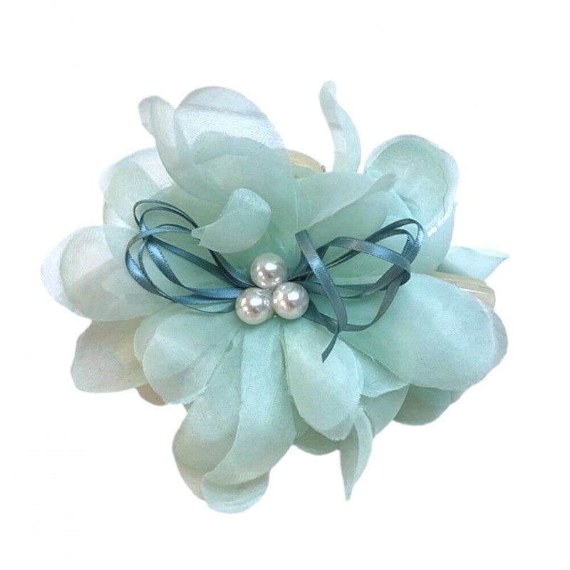 Duża kokarda tiulowa z perełkami, spinka do włosów, klamra SP323M - obrazek 2