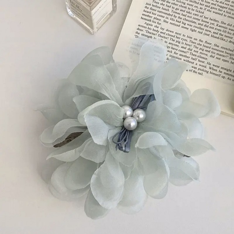 Duża kokarda tiulowa z perełkami, spinka do włosów, klamra SP323M - obrazek 4