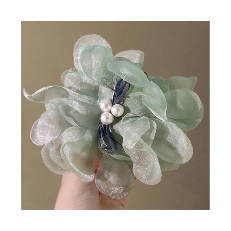 Duża kokarda tiulowa z perełkami, spinka do włosów, klamra SP323M - obrazek 5