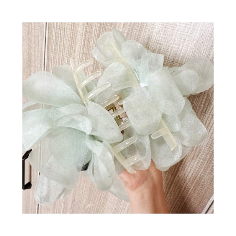 Duża kokarda tiulowa z perełkami, spinka do włosów, klamra SP323M - obrazek 6