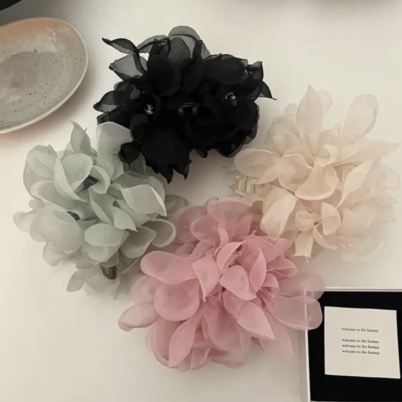 Duża kokarda tiulowa z perełkami, spinka do włosów, klamra SP323M - obrazek 8