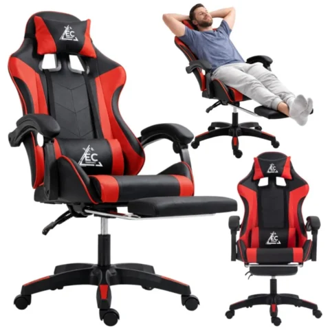 Fotel gamingowy obrotowy z podnóżkiem EC GAMING masażer