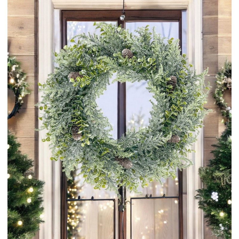 Wianek ozdobny na drzwi, stroik, sztuczna choina jak żywa - średnica 38 cm WSN24 - obrazek 5