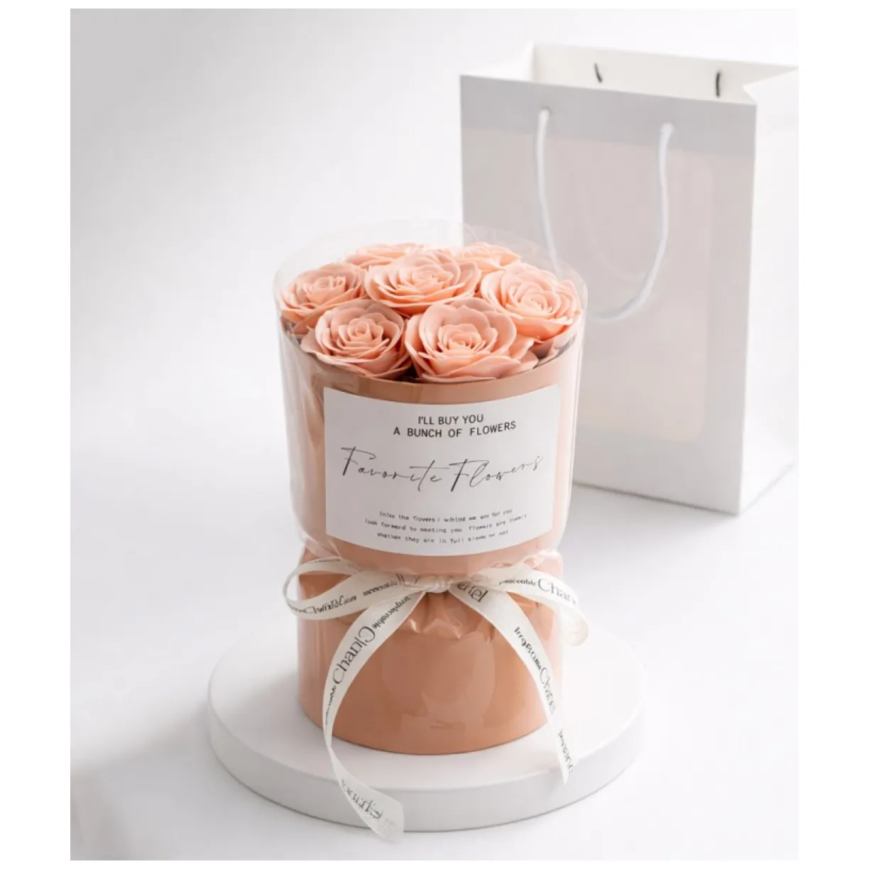 Flower box, bukiet zapachowych kwiatów mydlanych w pudełku,LED 7szt. BUK27R - obrazek 2