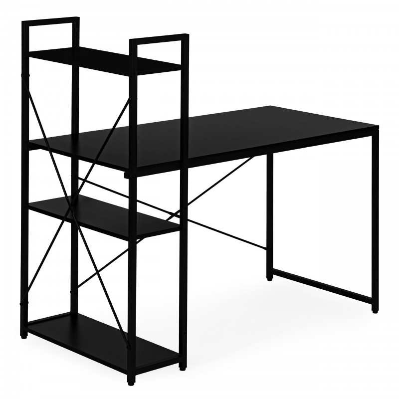 Loftowe biurko komputerowe z regałem, półkami, 120 x 60cm, czarne, czarny blat STL24CZ - obrazek 6