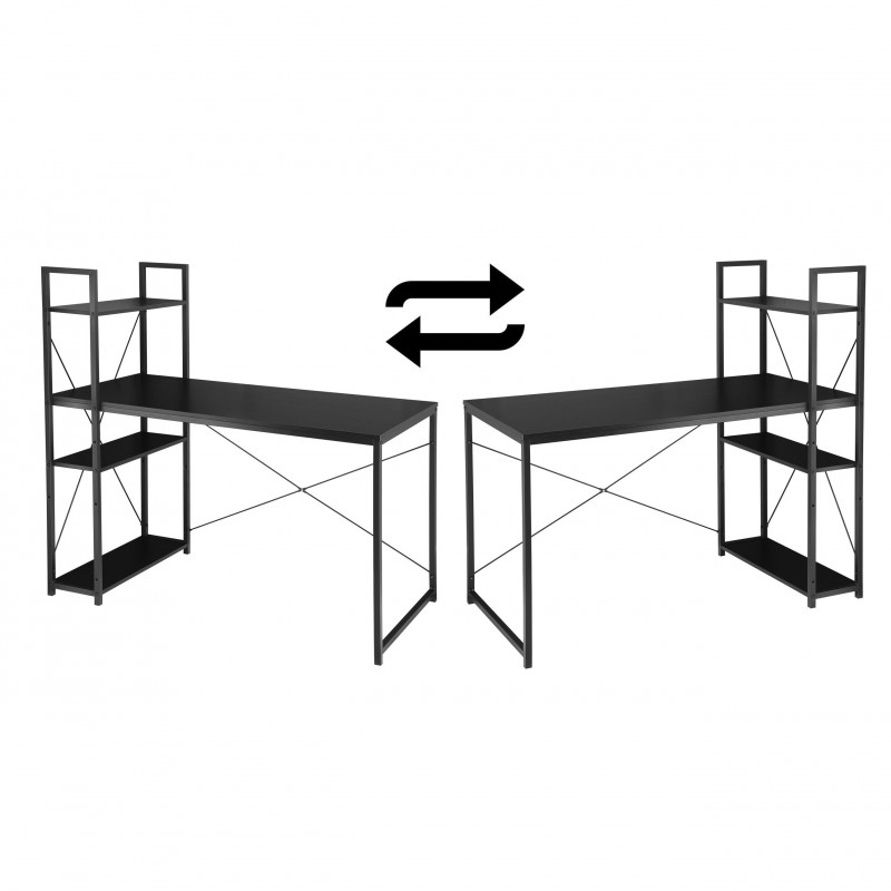 Loftowe biurko komputerowe z regałem, półkami, 120 x 60cm, czarne, czarny blat STL24CZ - obrazek 7