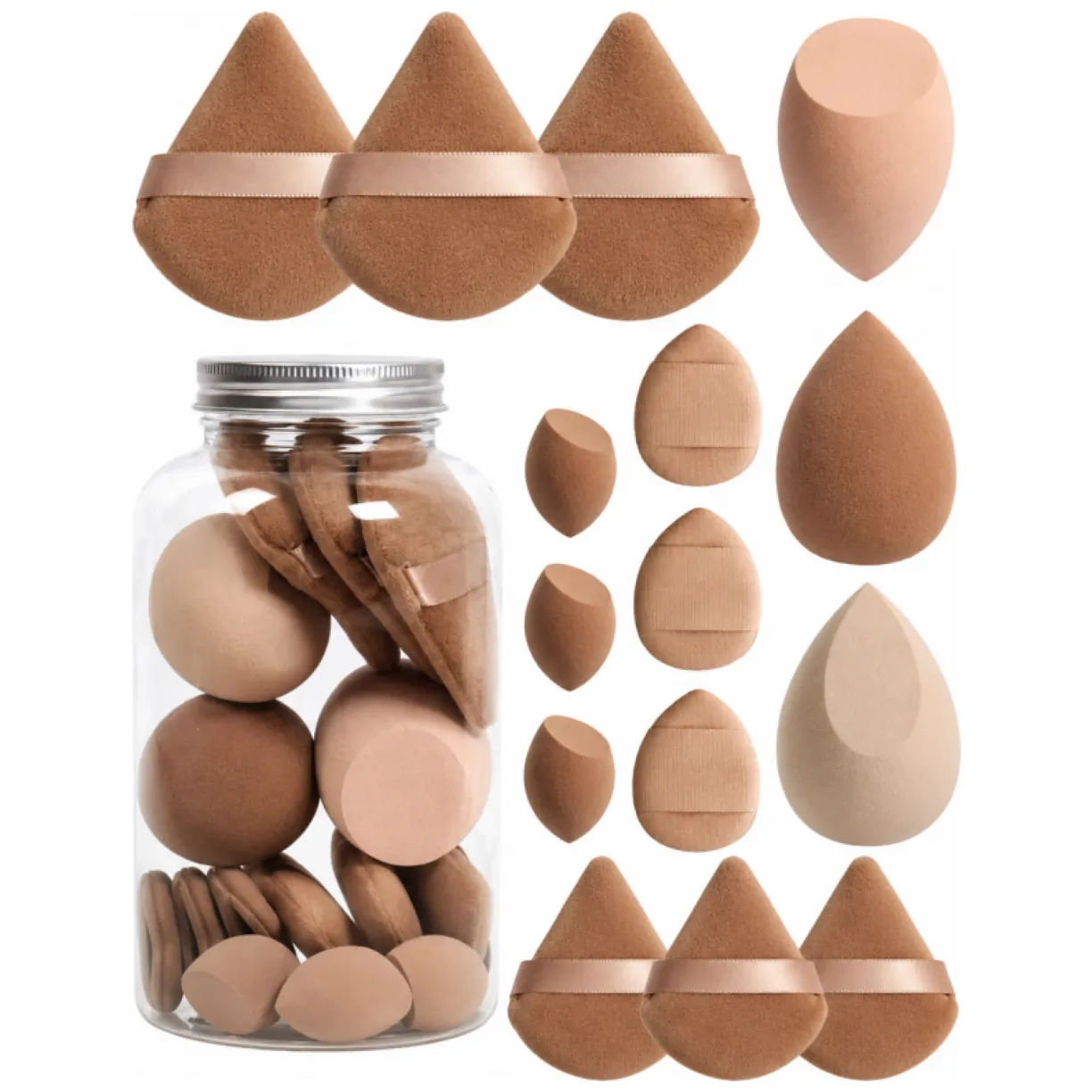 Zestaw 15 gąbeczek do makijażu BROWN CREAM DUO GB21BR