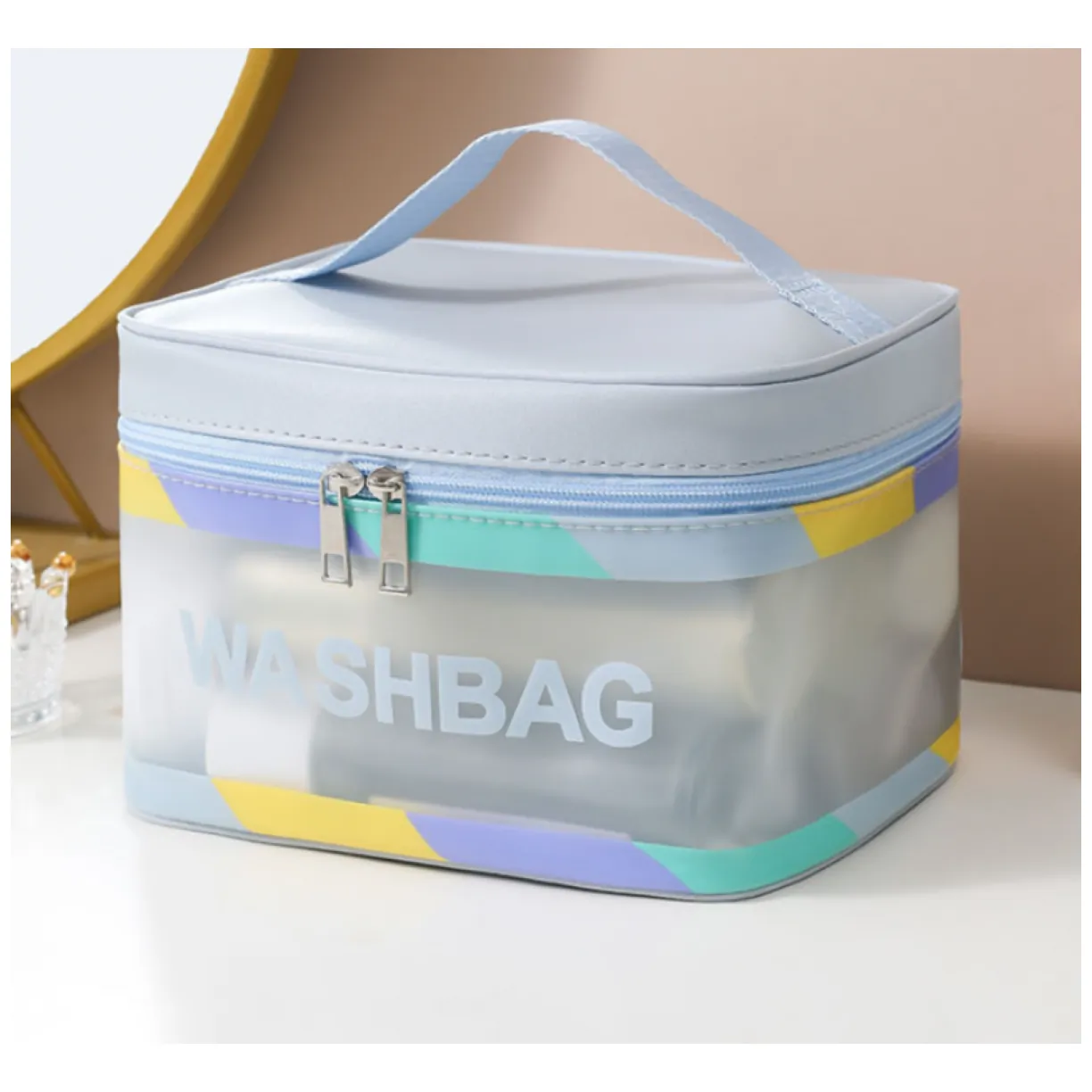 Kosmetyczka rozkładana WASHBAG kuferek niebieska - obrazek 2
