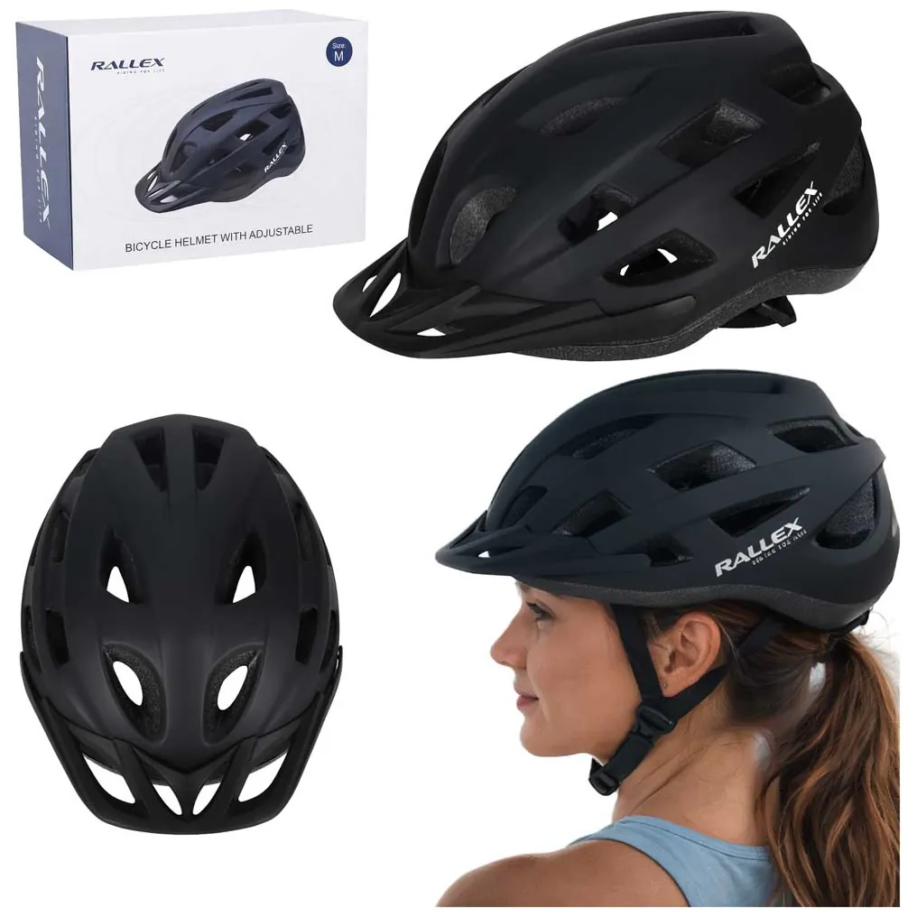 Kask rowerowy na rower RALLEX damski męski regulowany czarny M 54-58cm - obrazek 9