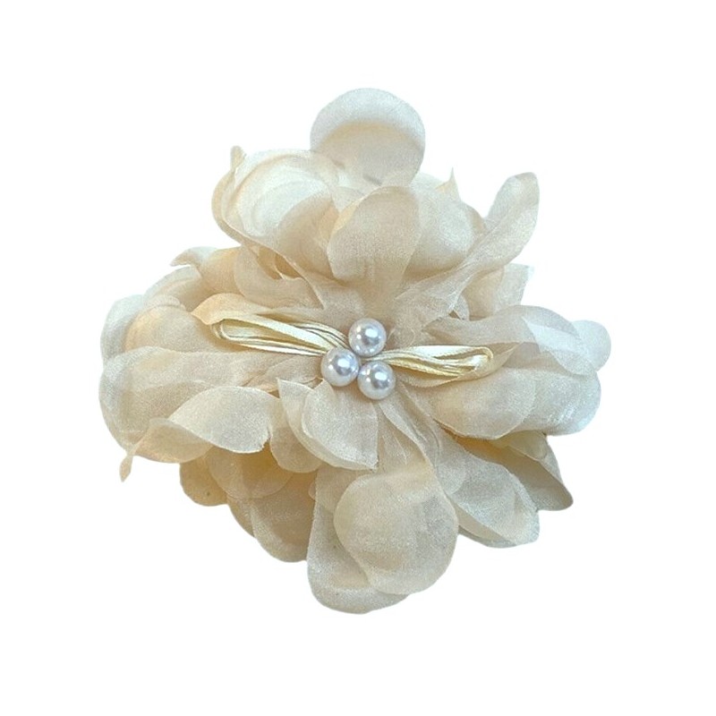 Duża kokarda tiulowa z perełkami, spinka do włosów, klamra SP323B - obrazek 2