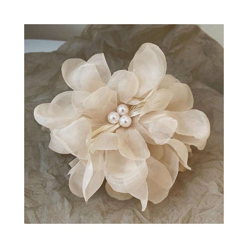 Duża kokarda tiulowa z perełkami, spinka do włosów, klamra SP323B - obrazek 3