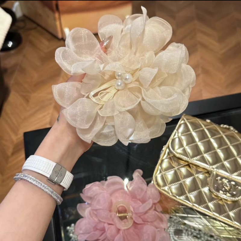 Duża kokarda tiulowa z perełkami, spinka do włosów, klamra SP323B - obrazek 4