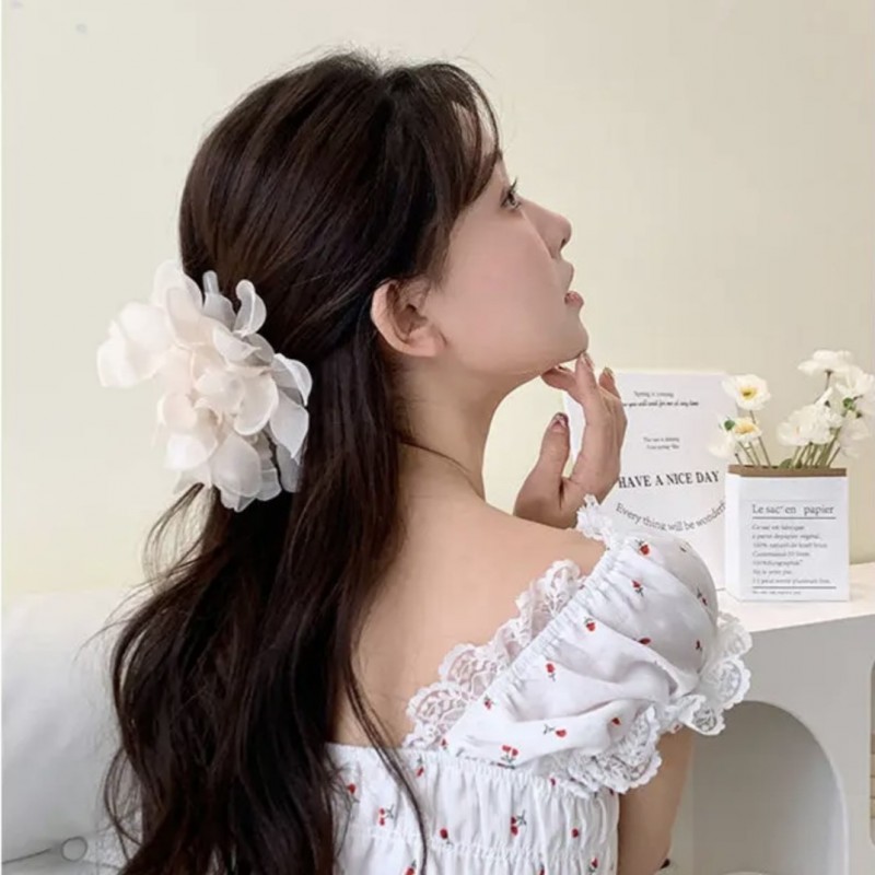 Duża kokarda tiulowa z perełkami, spinka do włosów, klamra SP323B - obrazek 5