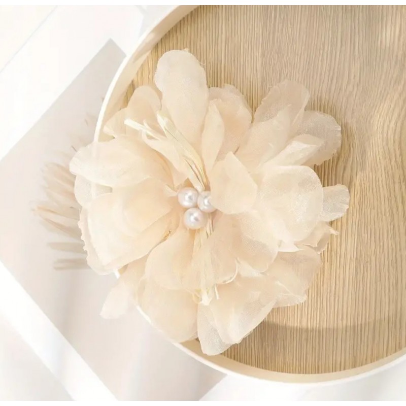 Duża kokarda tiulowa z perełkami, spinka do włosów, klamra SP323B - obrazek 8