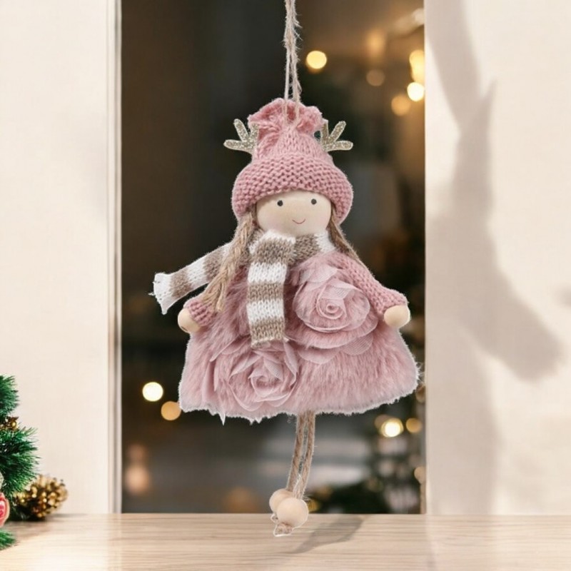 ANIOŁ ŚWIĄTECZNY BOŻE NARODZENIE Z PLUSZU RÓŻOWY ASN12R - obrazek 2