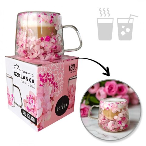 Szklanka termiczna z hortensją w środku róż 180 ml 1szt SZK190