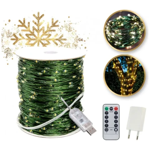 Zewnętrzne/ wewnętrzne lampki choinkowe drucik 500 LED 50m, ciepłe białe
