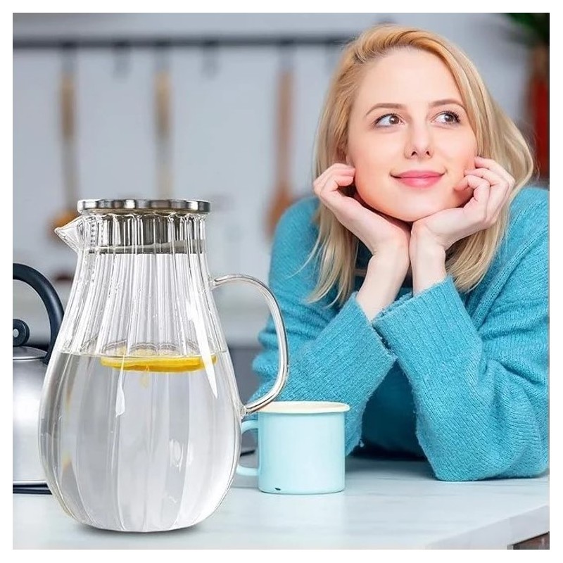 Dzbanek z falowanymi ściankami i uchwytem z pokrywką 1700 ml 1szt DZ05 - obrazek 5