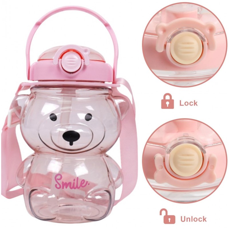 Butelka na wodę z uchwytem SWEET BEAR PINK 1000 ML BD27 - obrazek 2