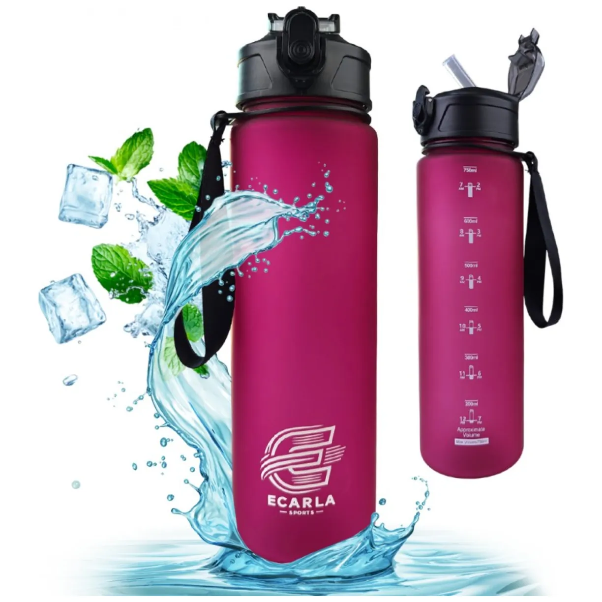 Butelka na wodę, sportowy bidon matowy 750ML bordowy ECARLA SPORTS BD49