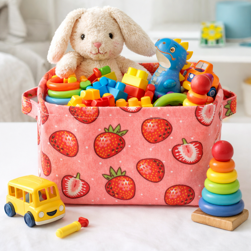 Pojemnik na zabawki, materiałowy kosz, worek na pranie TRUSKAWKI OR51WZ4 - obrazek 3