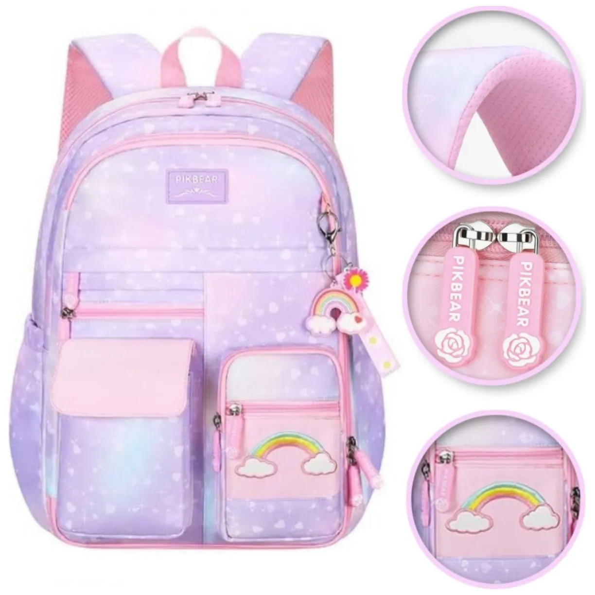 Plecak RAINBOW sweet szkolny uniwersalny z brelokiem, kieszonki PL161