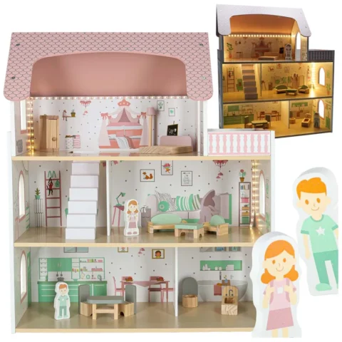 Domek dla lalek drewniany LULILO Peonio 70cm LED róż