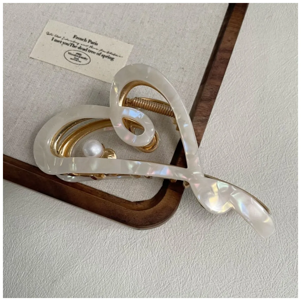 Spinka do włosów, klamra metalowa masa perłowa biała XL 12x6cm SP342B - obrazek 6