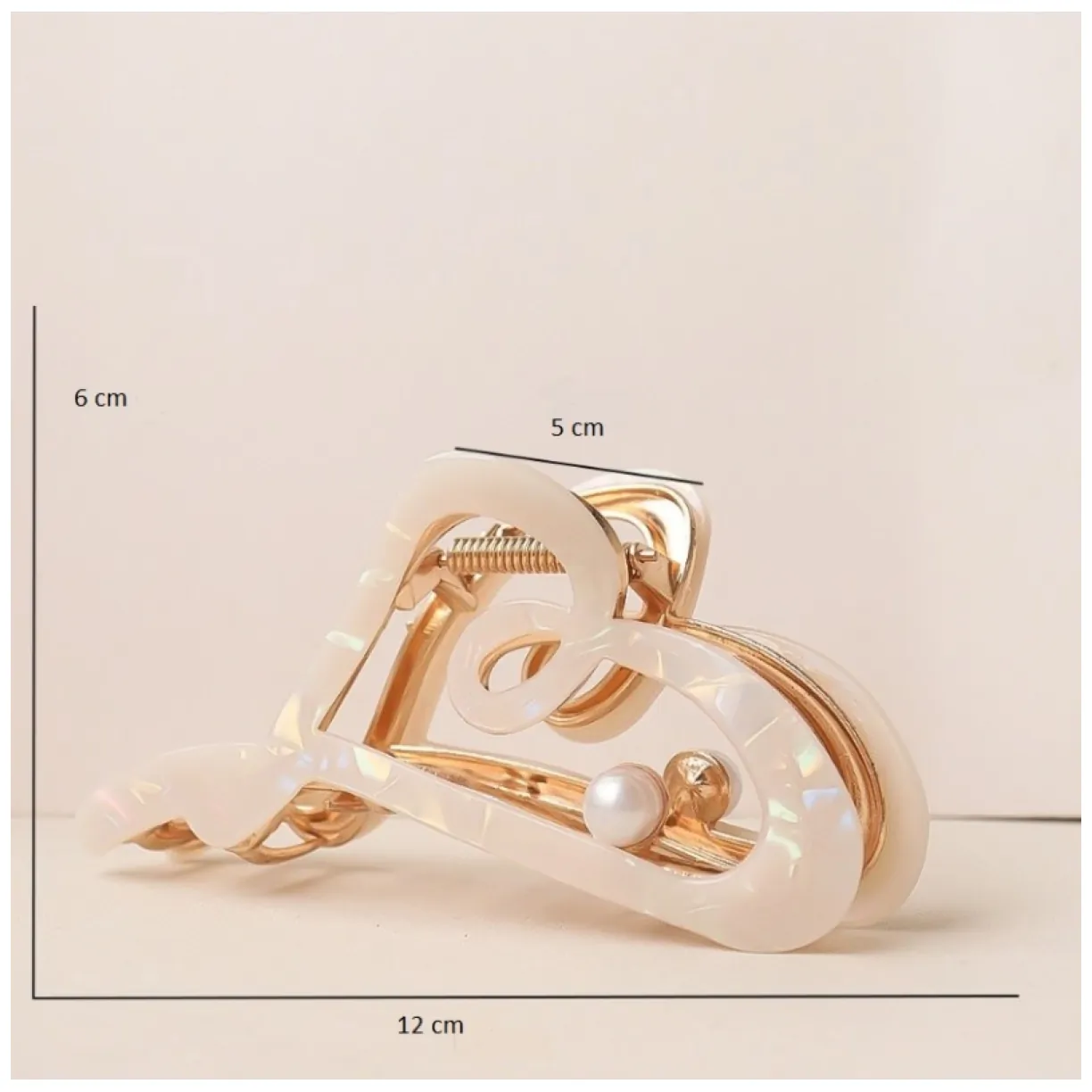Spinka do włosów, klamra metalowa masa perłowa biała XL 12x6cm SP342B - obrazek 8