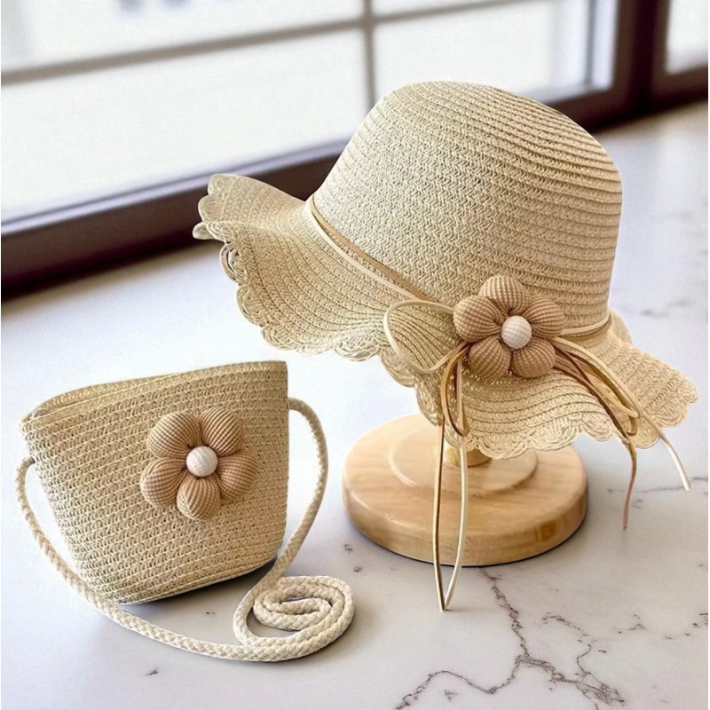 ZESTAW torebka i kapelusz 52cm dla dziewczynki słomiane KWIAT CZ55 - obrazek 2