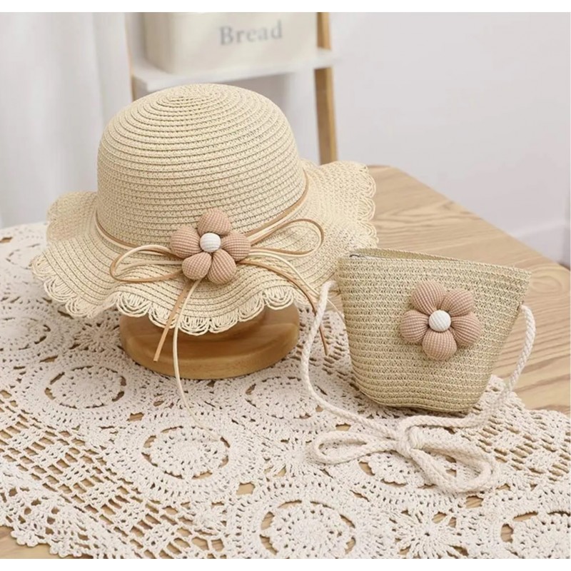 ZESTAW torebka i kapelusz 52cm dla dziewczynki słomiane KWIAT CZ55 - obrazek 4