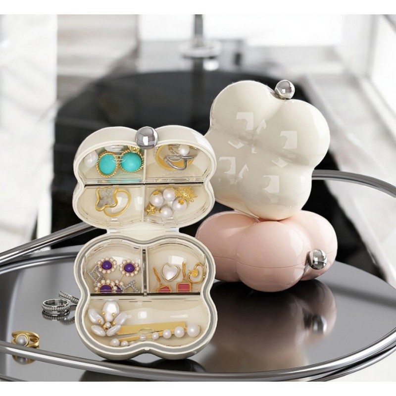 Kuferek etui organzier przenośna szkatułka na biżuterię kremowa PD156K - obrazek 2