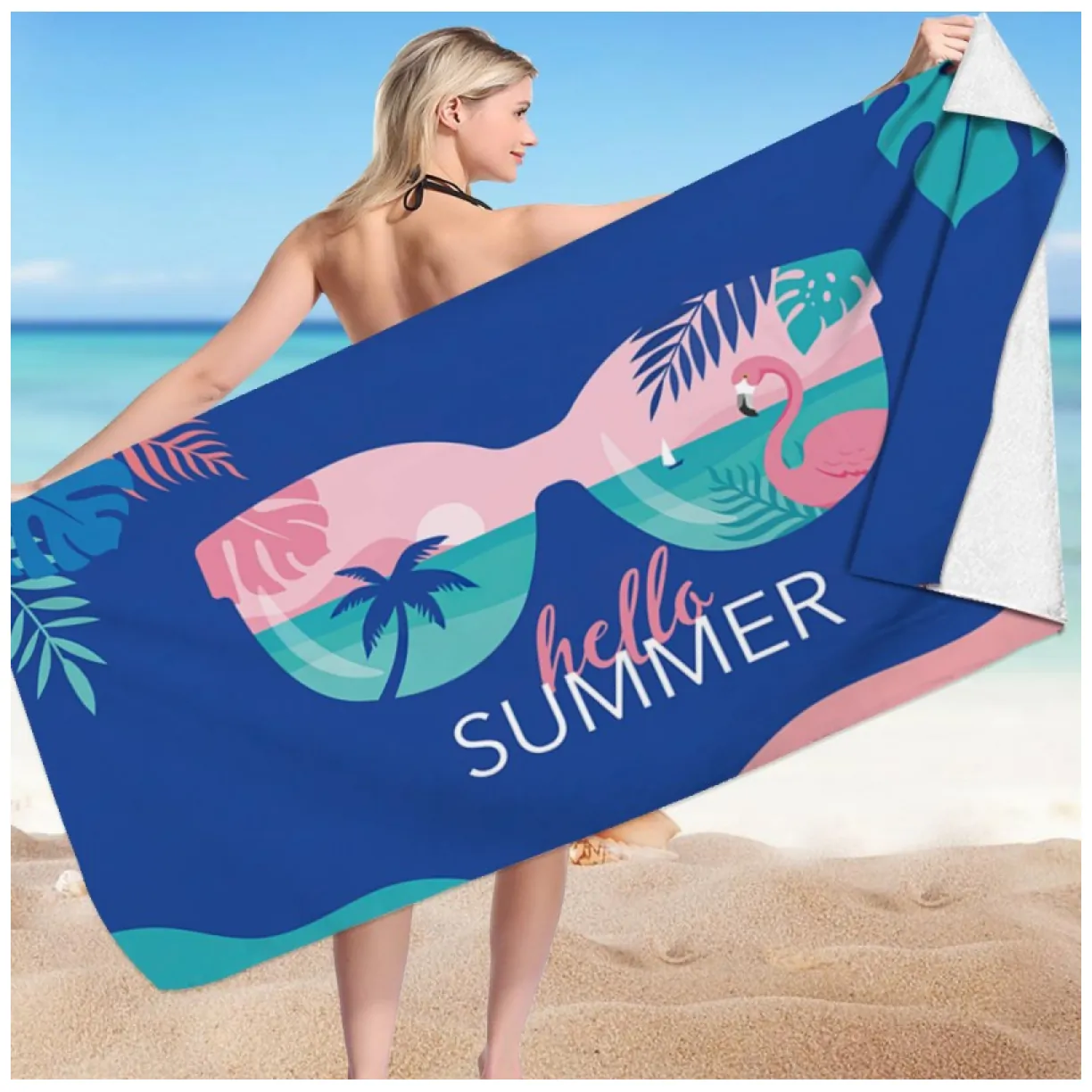 Ręcznik plażowy prostokątny niebieski HELLO SUMMER 150x70 REC54WZ9