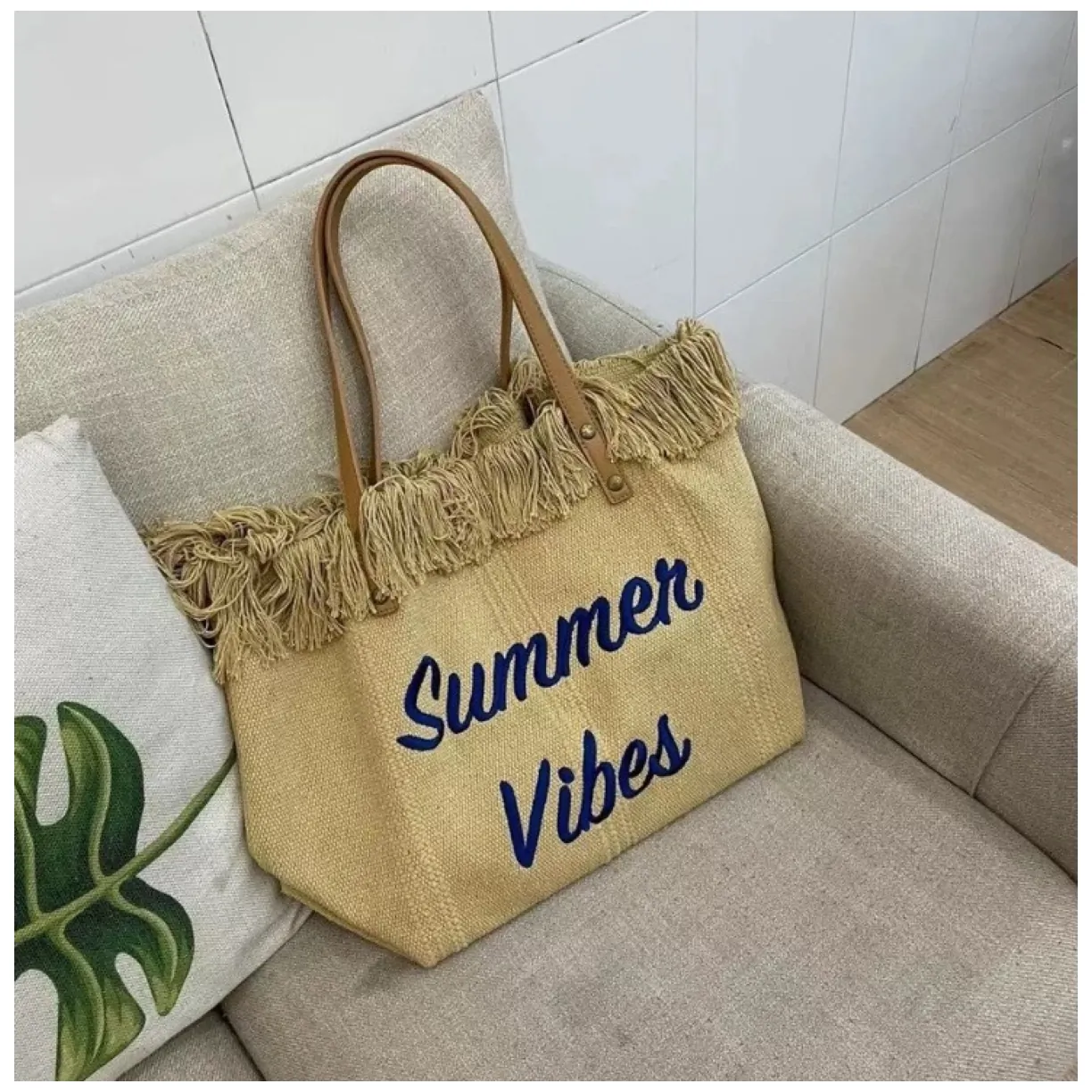 TORBA PLAŻOWA , na zakupy duża i pojemna z frędzlami BOHO, brąz TP11BR - obrazek 5