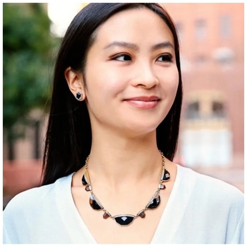 Naszyjnik Kolia czarny Kamień i złoto N573 - obrazek 2