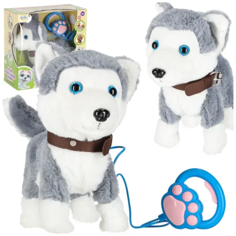 Piesek interaktywny na smyczy szczeka chodzi rusza ogonem Husky