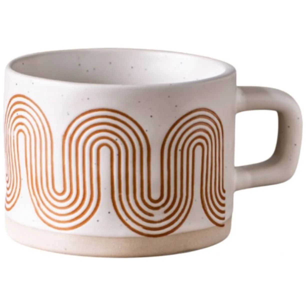 Kubek ceramiczny w geometryczny wzór retro, biało-brązowy, 250 ml, matowy - obrazek 2