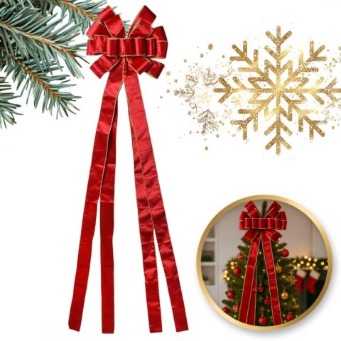 Duża czerwona kokarda XL ozdoba świąteczna na drzwi, choinkę welur 33 x 120cm WOZ44