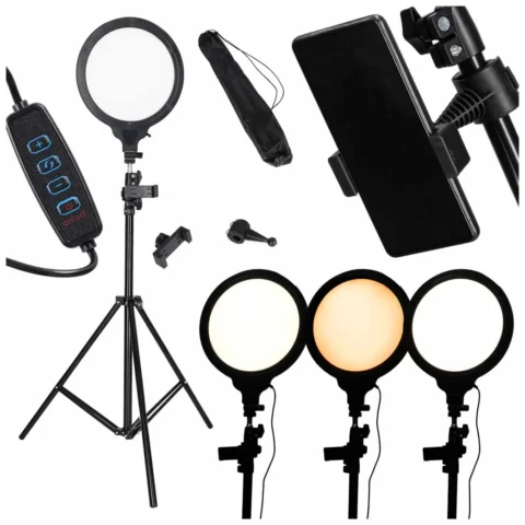 Lampa pierścieniowa studyjna LED ring okrągła do filmów 3 barwy światła panel