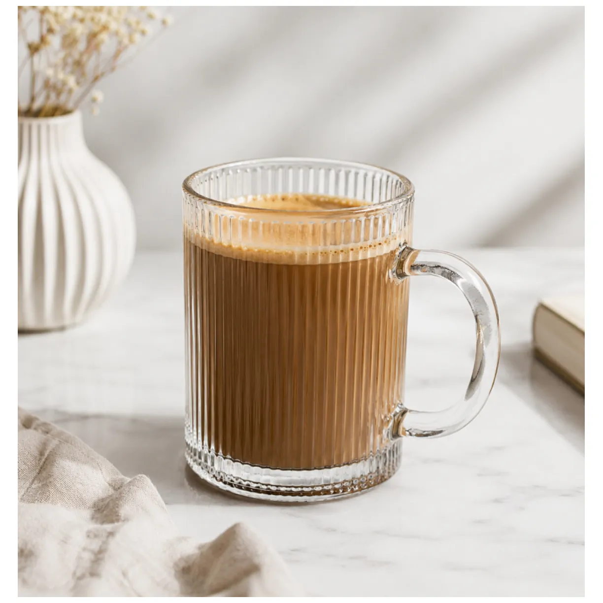 Szklanka 350ml ryflowana duża 1 szt do kawy, herbaty SZK212 - obrazek 3