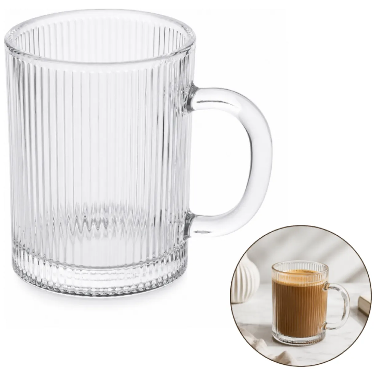 Szklanka 350ml ryflowana duża 1 szt do kawy, herbaty SZK212