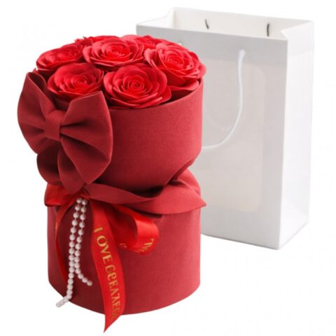 Flower box, bukiet zapachowych kwiatów mydlanych w pudełku 8szt. LED BUK24CZE