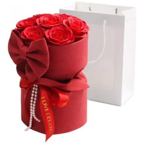 Flower box, bukiet zapachowych kwiatów mydlanych w pudełku 8szt. LED BUK24CZE