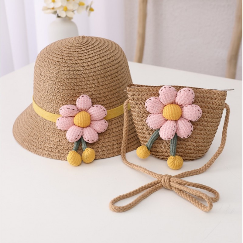 ZESTAW torebka i kapelusz 52cm dla dziewczynki słomiane kwiat CZ56 - obrazek 2